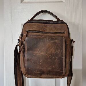 Retro Men's Genuine Cow Leather Shoulder Messenger Bag Briefcase Travel Purse